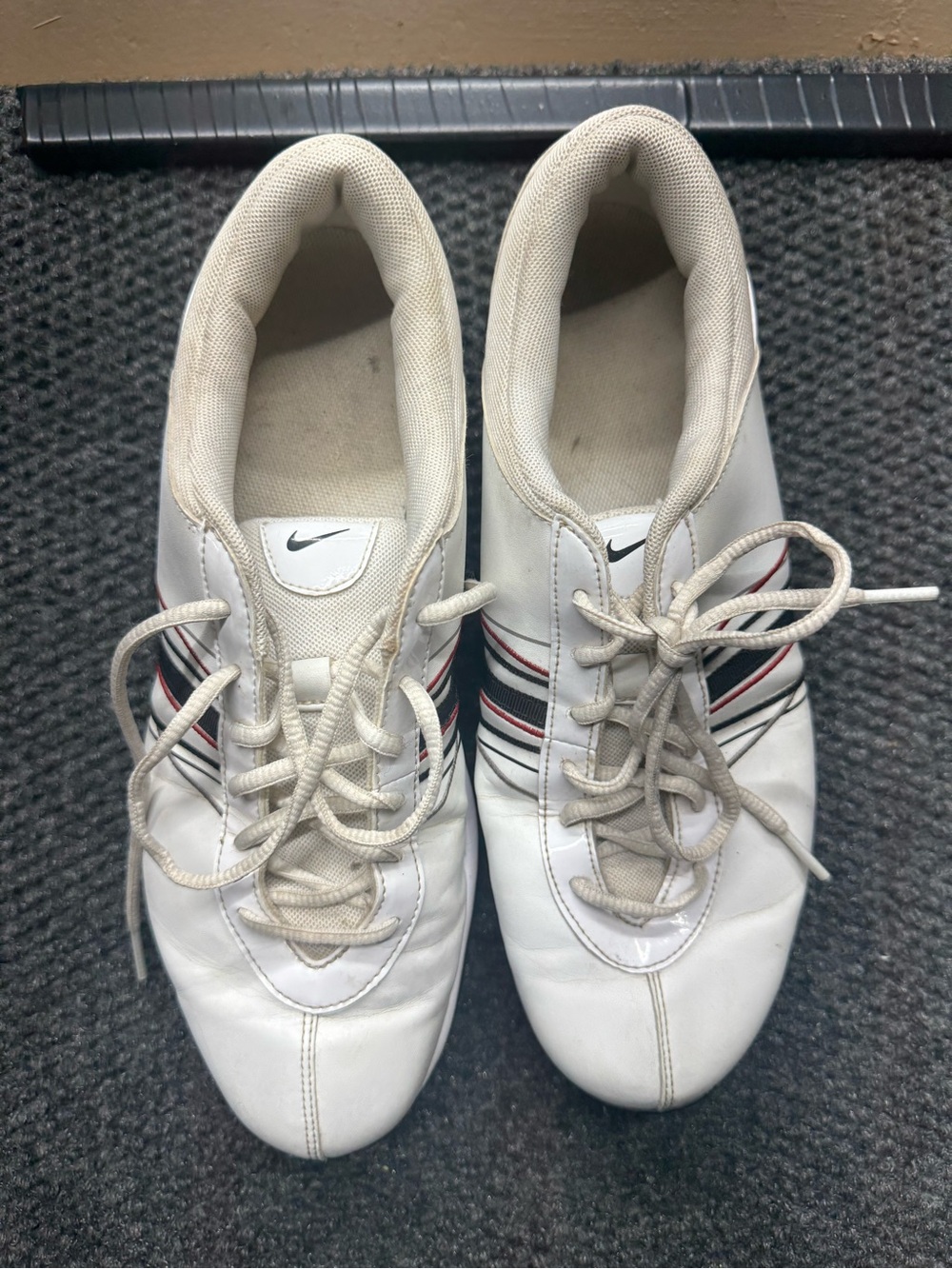 Nike Women’s White Athletic Shoes with Black & Red Stripes